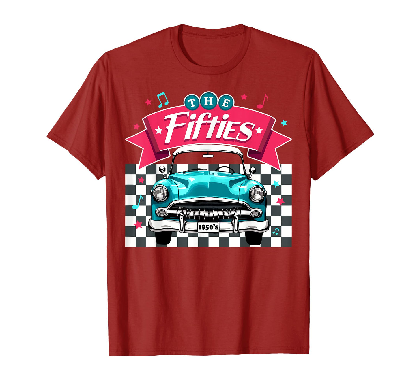 The Fifties 1950s Car Music Checkerboard Rockabilly Sock Hop T-Shirt
