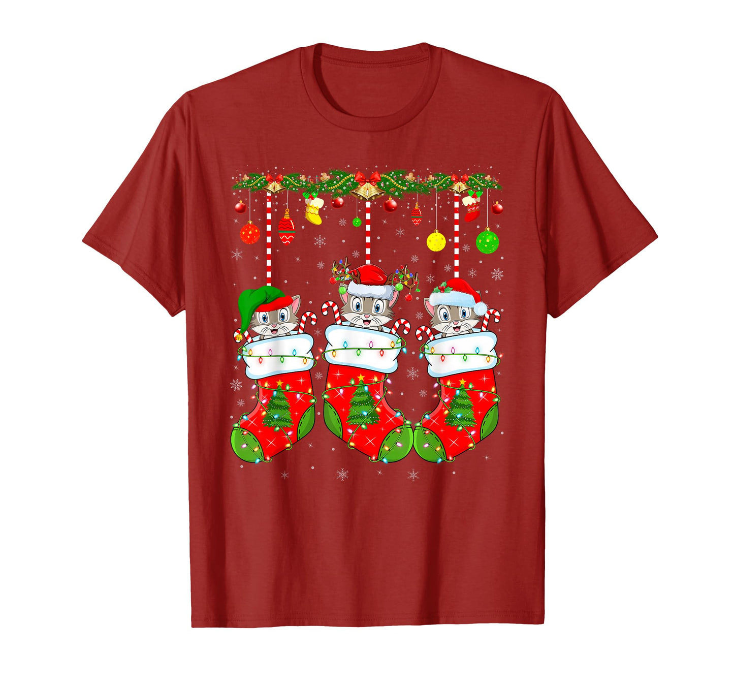 Cats in Christmas Socks Funny Pet Animal Cat Christmas T-Shirt