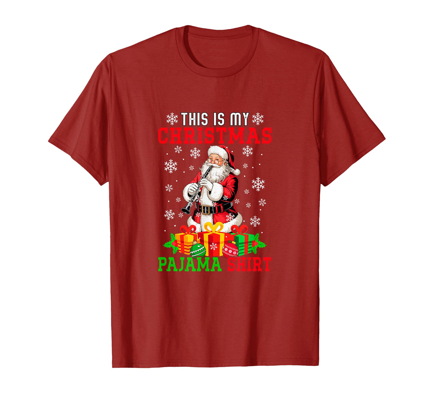 My Christmas Pajama Shirt Santa Playing Clarinet Instrument T-Shirt