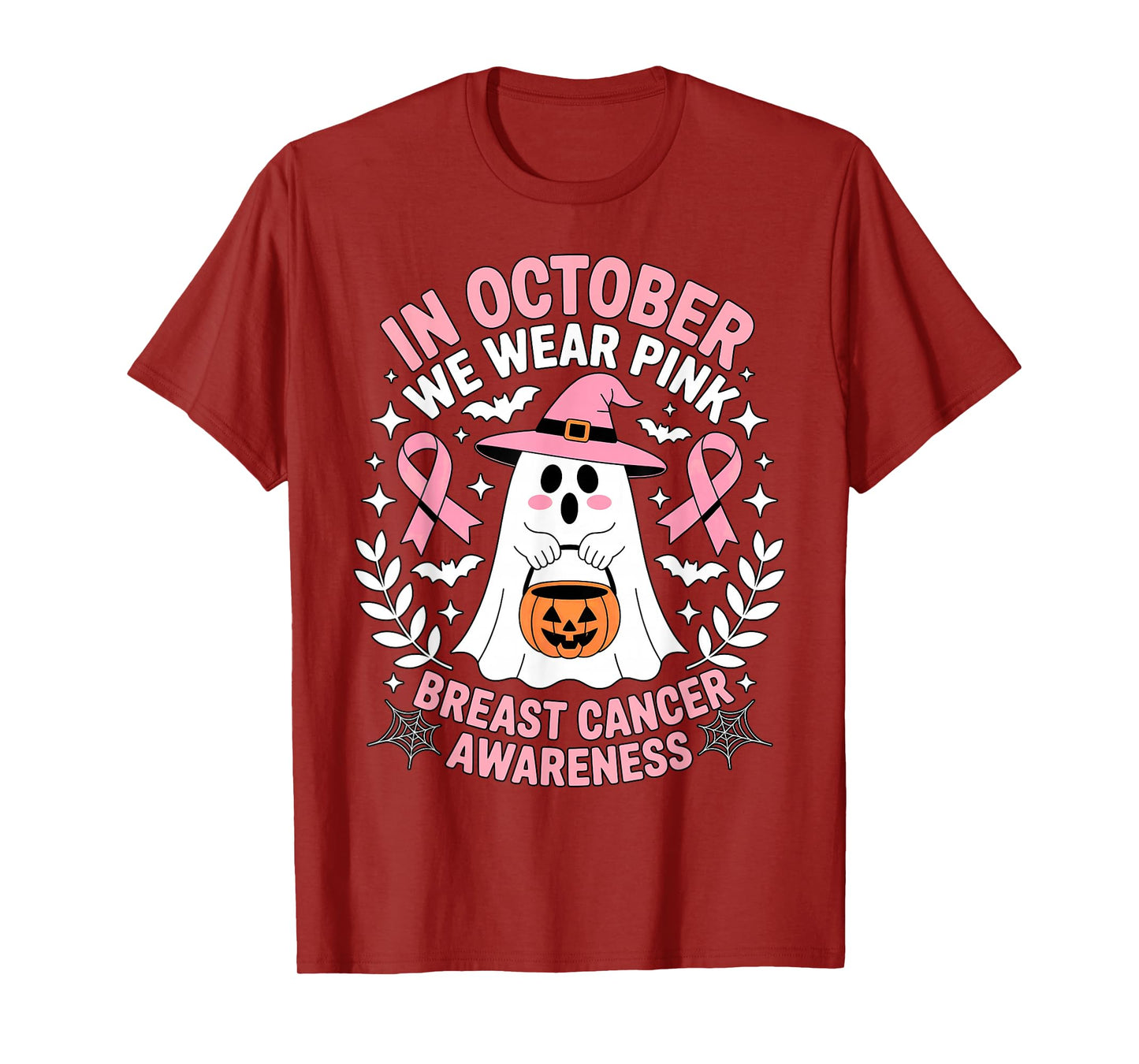 October Ghost Pink Witch Hat Breast Cancer Awareness T-Shirt