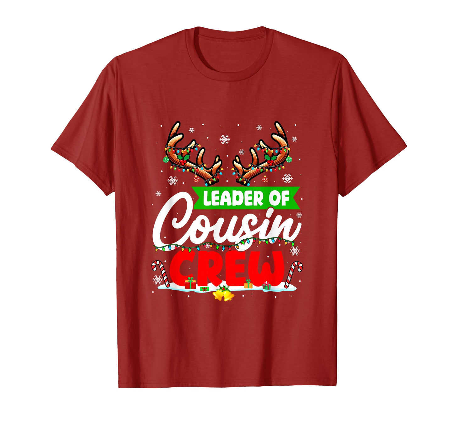 Leader of Cousin Crew Christmas Reindeer Colorful Lights T-Shirt
