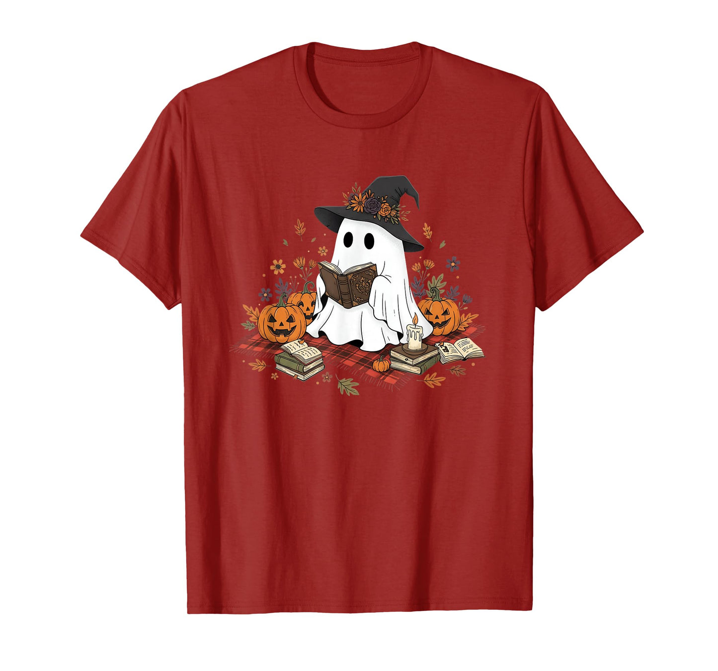 Halloween Ghost Reading Pumpkin Witch Autumn Book Magic T-Shirt