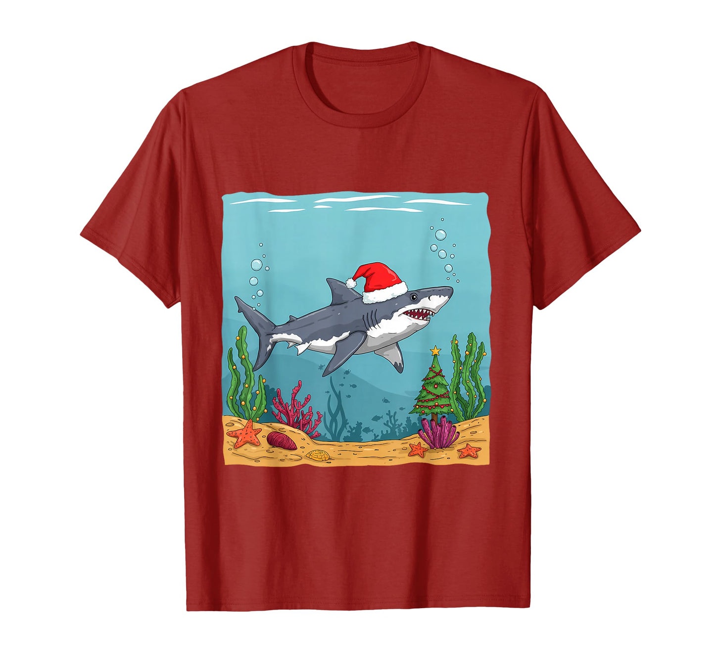 Jolly Santa Shark Undersea Christmas Celebration T-Shirt