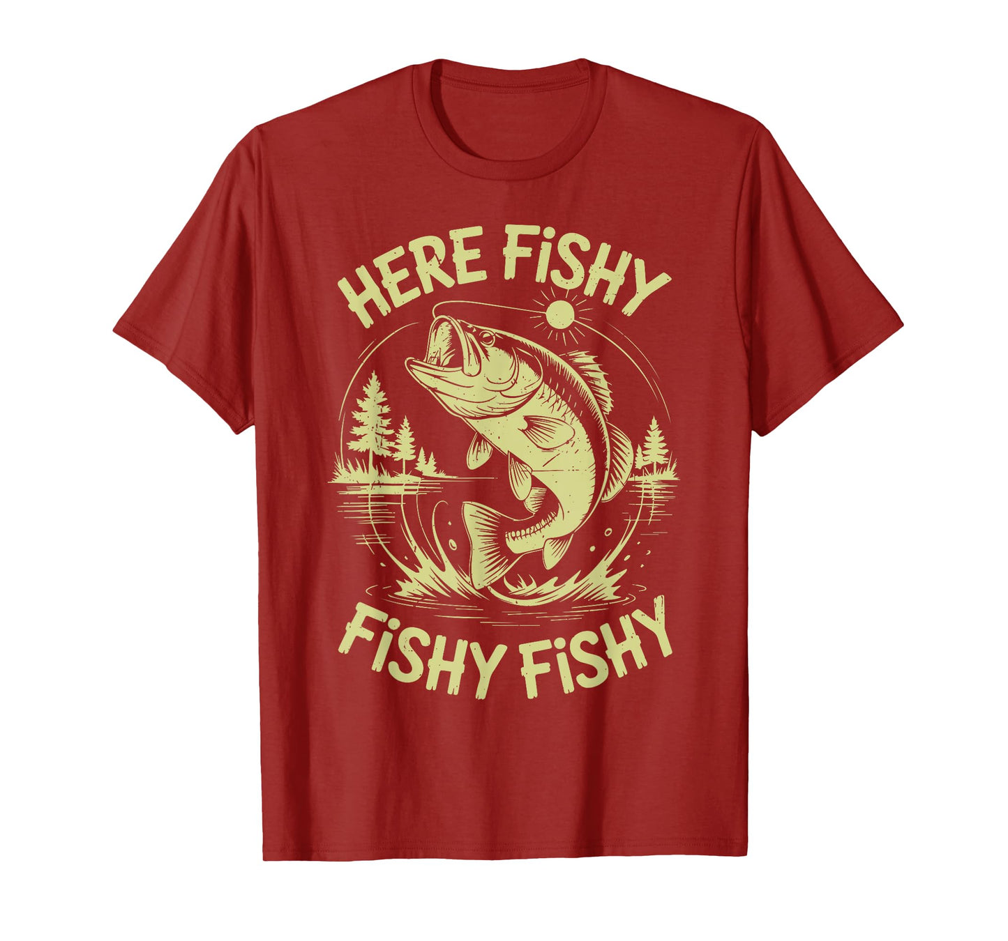 Men Here-Fishy Dad Fishing Gift from Daughter Son Bass Fish T-Shirt