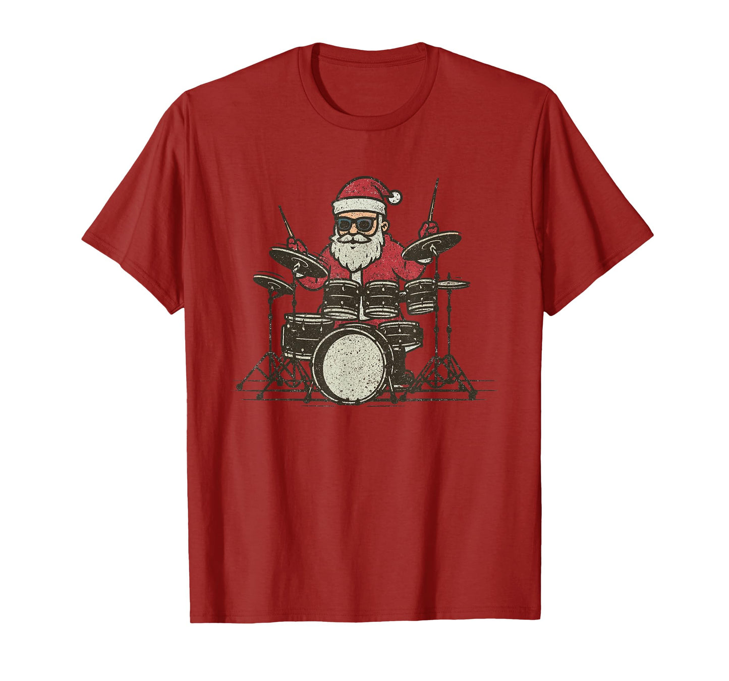 Santa Playing Drums Christmas Vintage Drummer Xmas T-Shirt