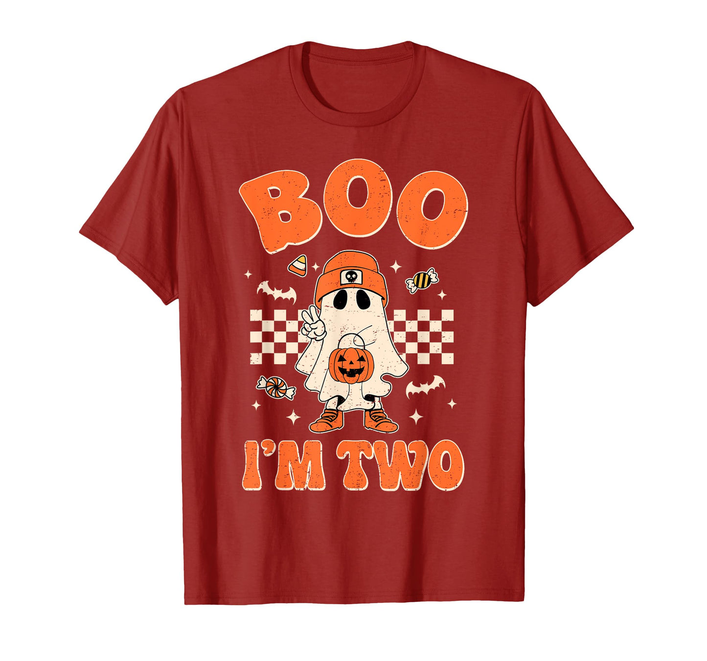 Boo I'm Two Years Old Birthday Kid Boy Retro Ghost Halloween T-Shirt