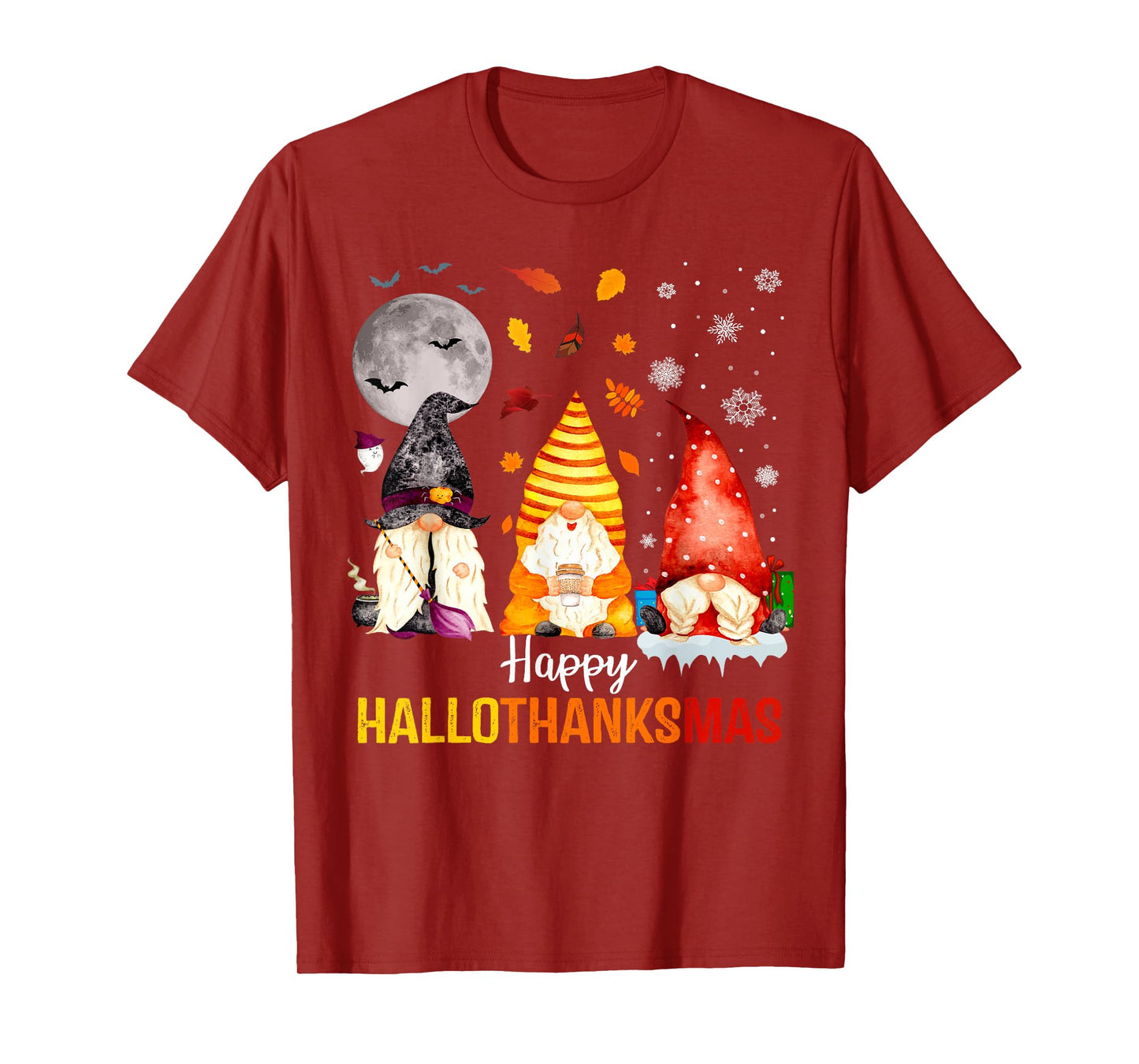 Happy Hallothanksmas Gnomes Lover Funny Halloween Christmas T-Shirt