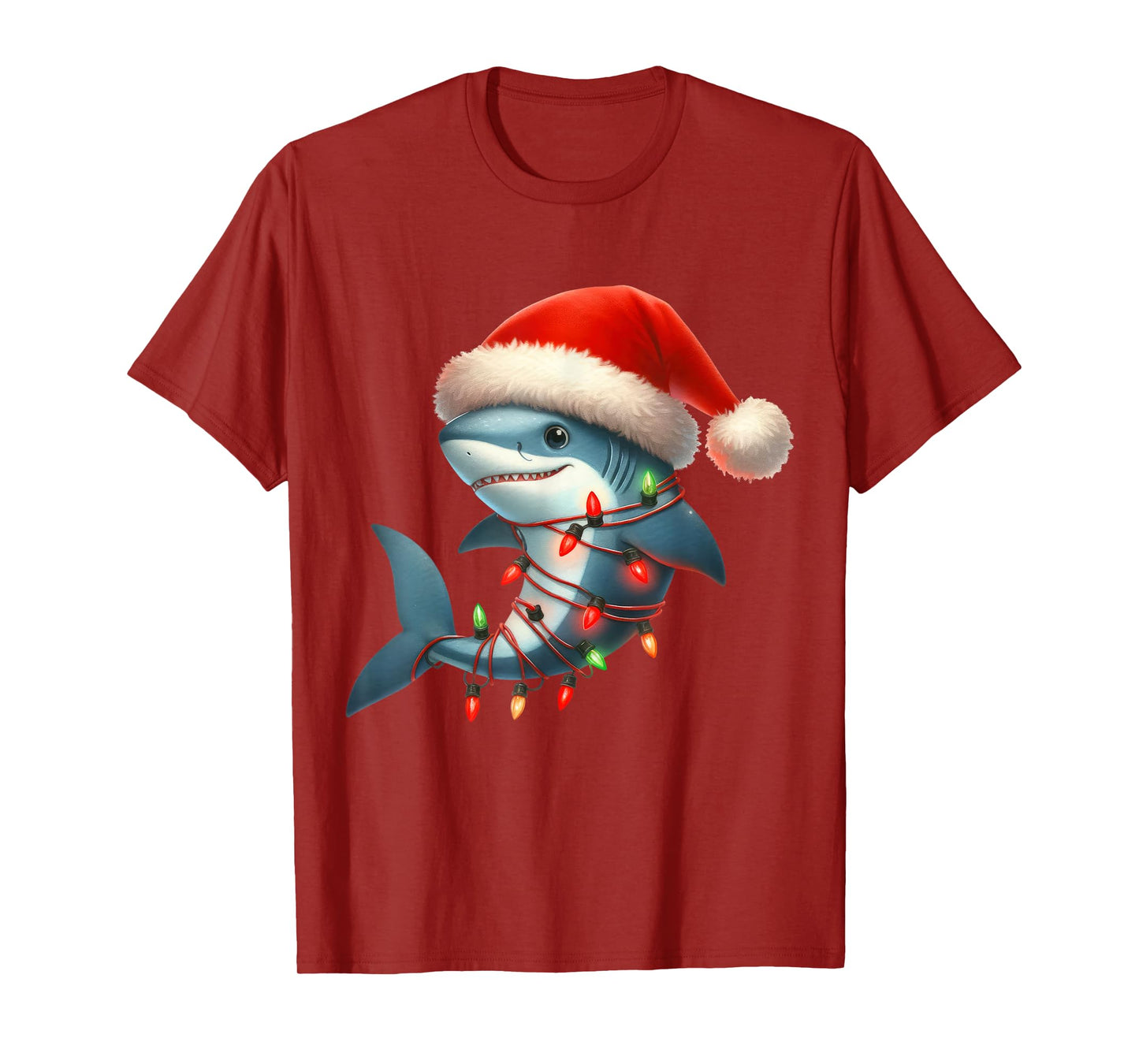Shark Christmas Lights Funny Santa Hat Merry Xmas T-Shirt
