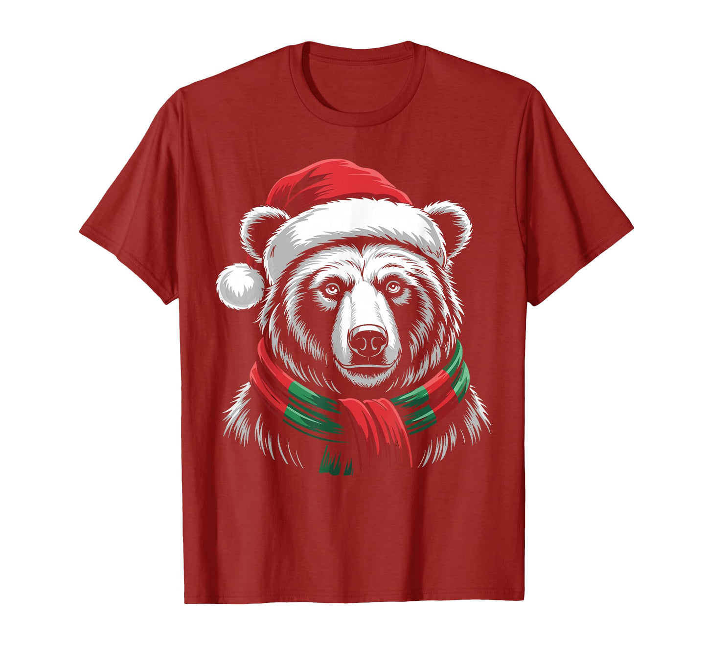 Grizzly Bear Xmas Santa Hat Scarf Christmas Costume T-Shirt