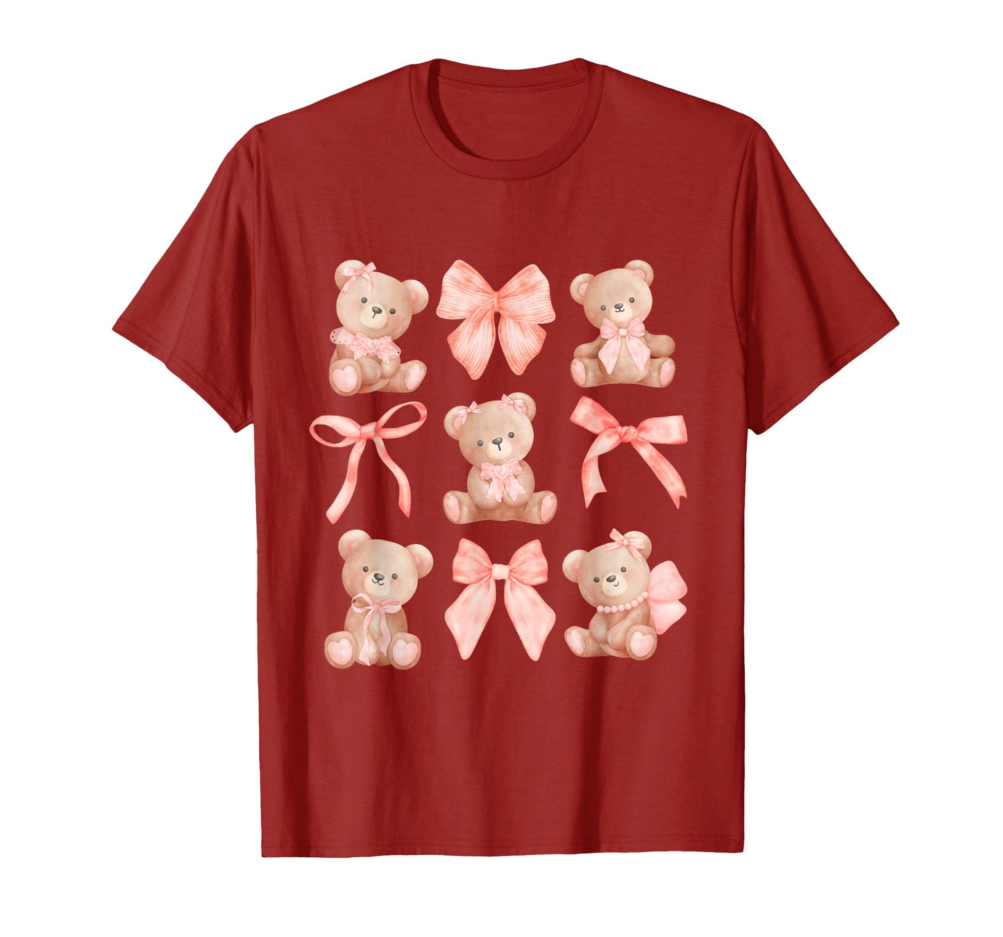 Coquette Teddy Bears Pink Bow Cute Women Girl Birthday T-Shirt