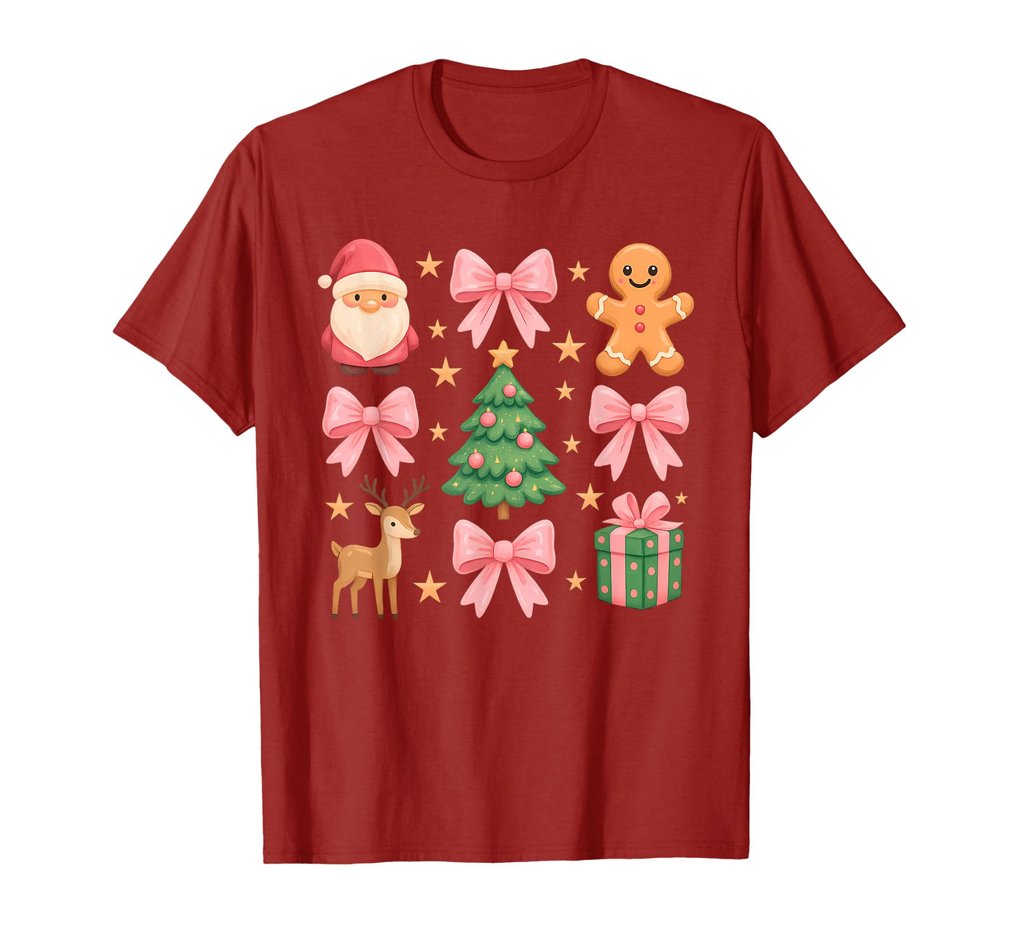 Pink Coquette Bow Christmas Tree Santa Gingerbread Xmas Girl T-Shirt