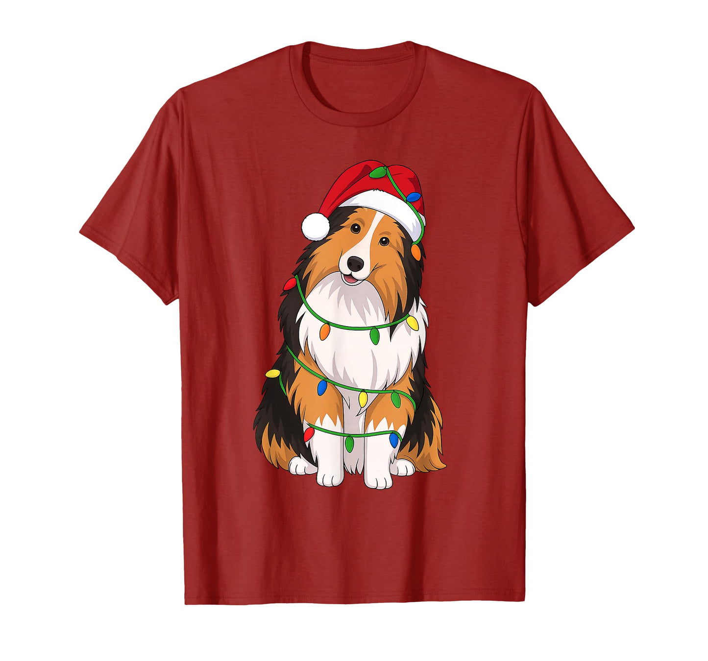 Shetland Sheepdog Christmas Tree Lights Holiday Dog Lover T-Shirt