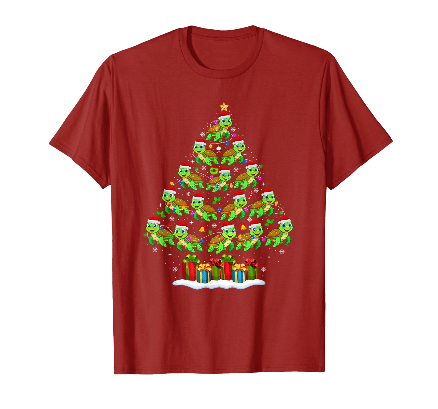 Sea Turtle Christmas Tree Lights Funny Xmas Family Men Women T-Shirt
