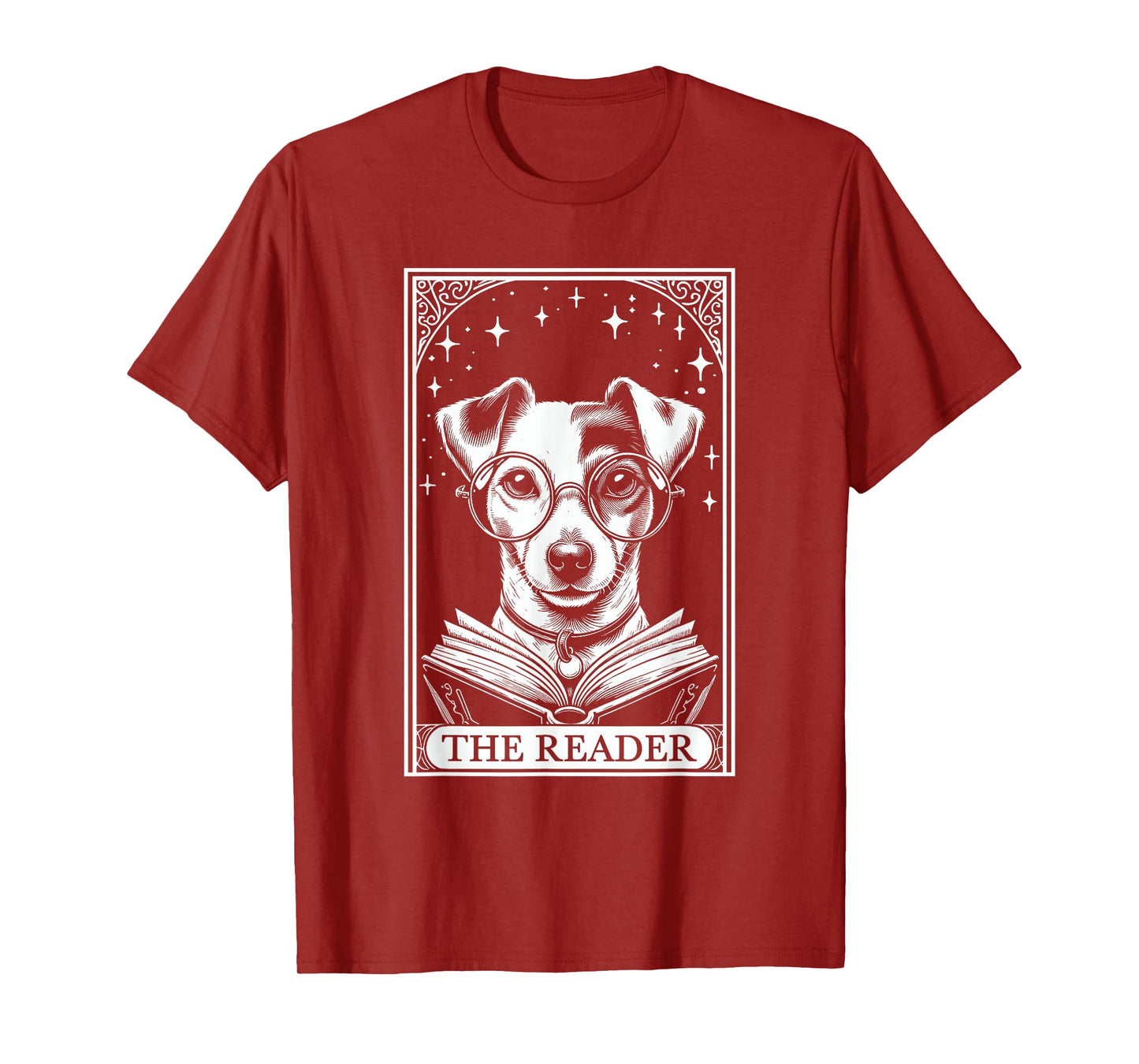 Retro Funny Jack Russell Dog Mom Reading Bookworm Tarot Card Jack Russell Terrier Book Lover T-Shirt - Unisex-Adults, Unisex-Kids - Black - Short Sleeve - Small