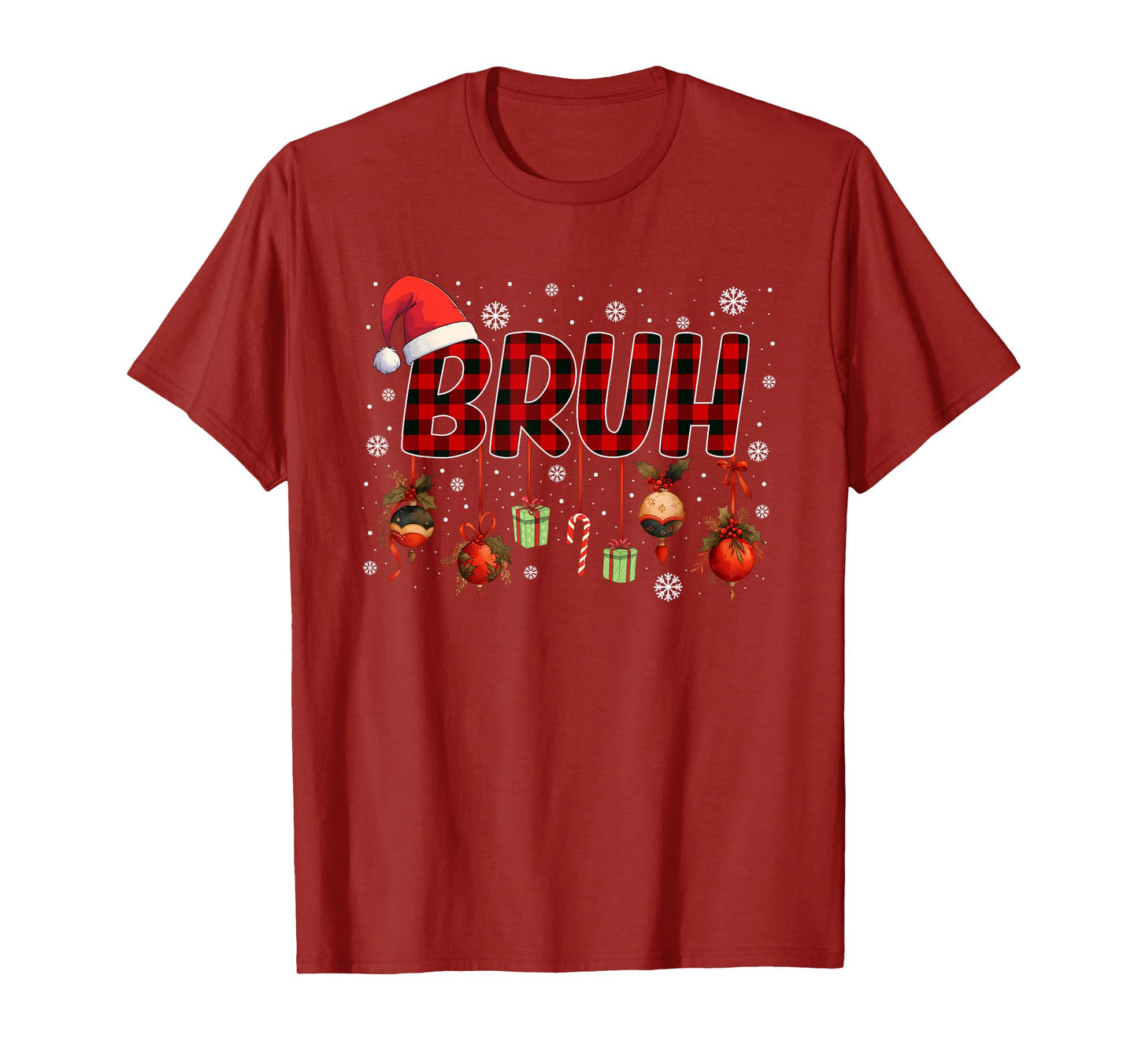 Bruh Funny Christmas Red Plaid Teens Boys Kids Xmas Pajamas T-Shirt