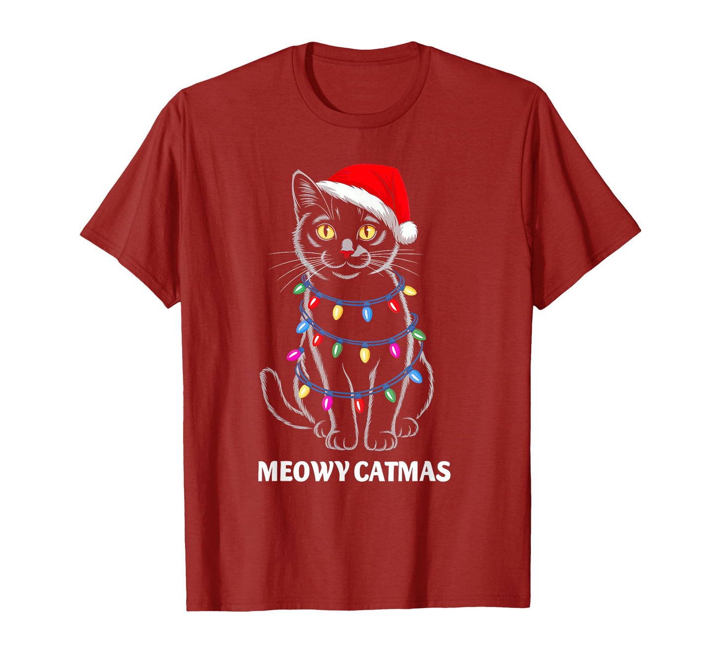 Meowy Catmas Christmas Black Cat Santa Xmas Family Men Women T-Shirt