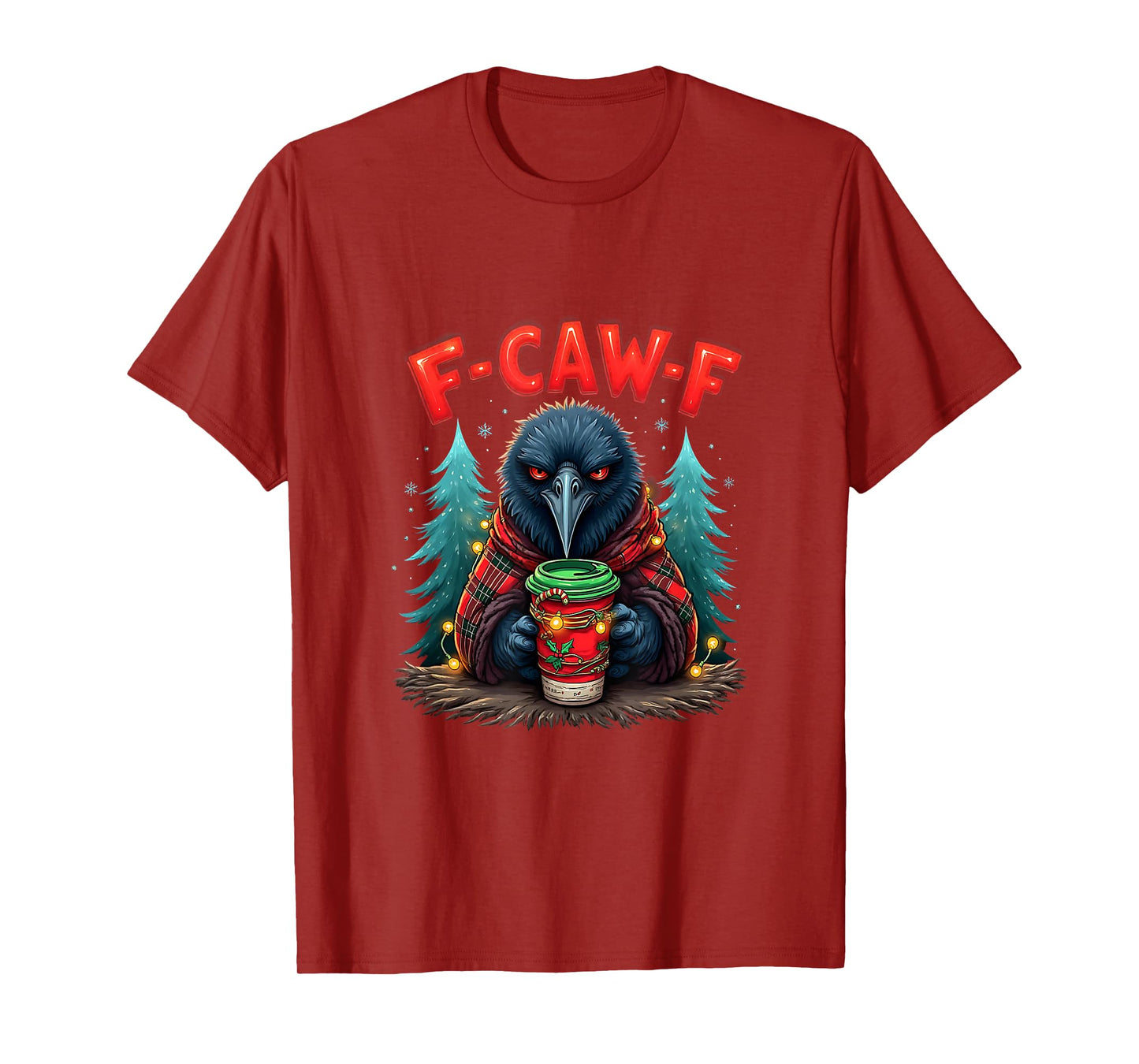 Vintage Christmas Horror Funny Black Crow F-Caw-F Santa T-Shirt