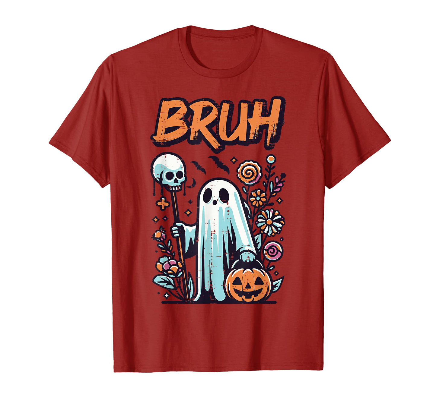 Halloween Ghost Bruh Skull Stick Costume Women Girls Kids T-Shirt