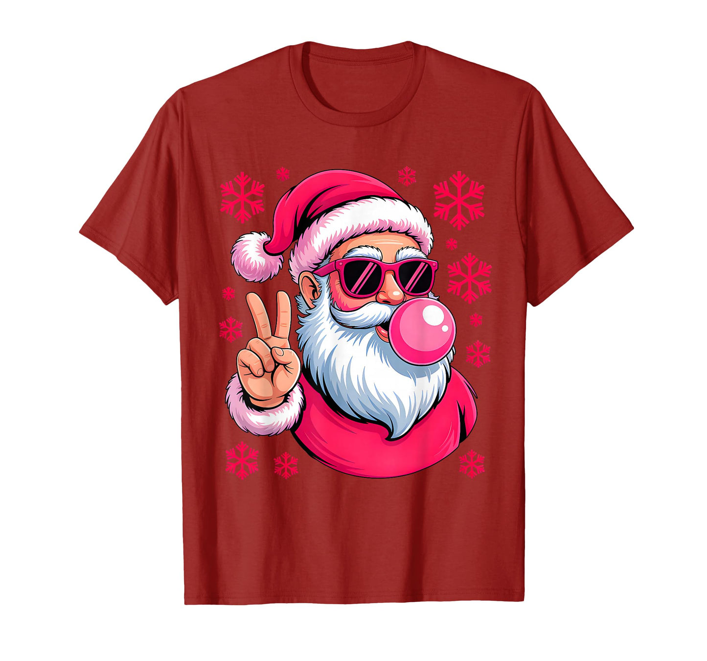 Retro Santa Christmas Blowing Bubble Pink Santa Xmas Funny T-Shirt