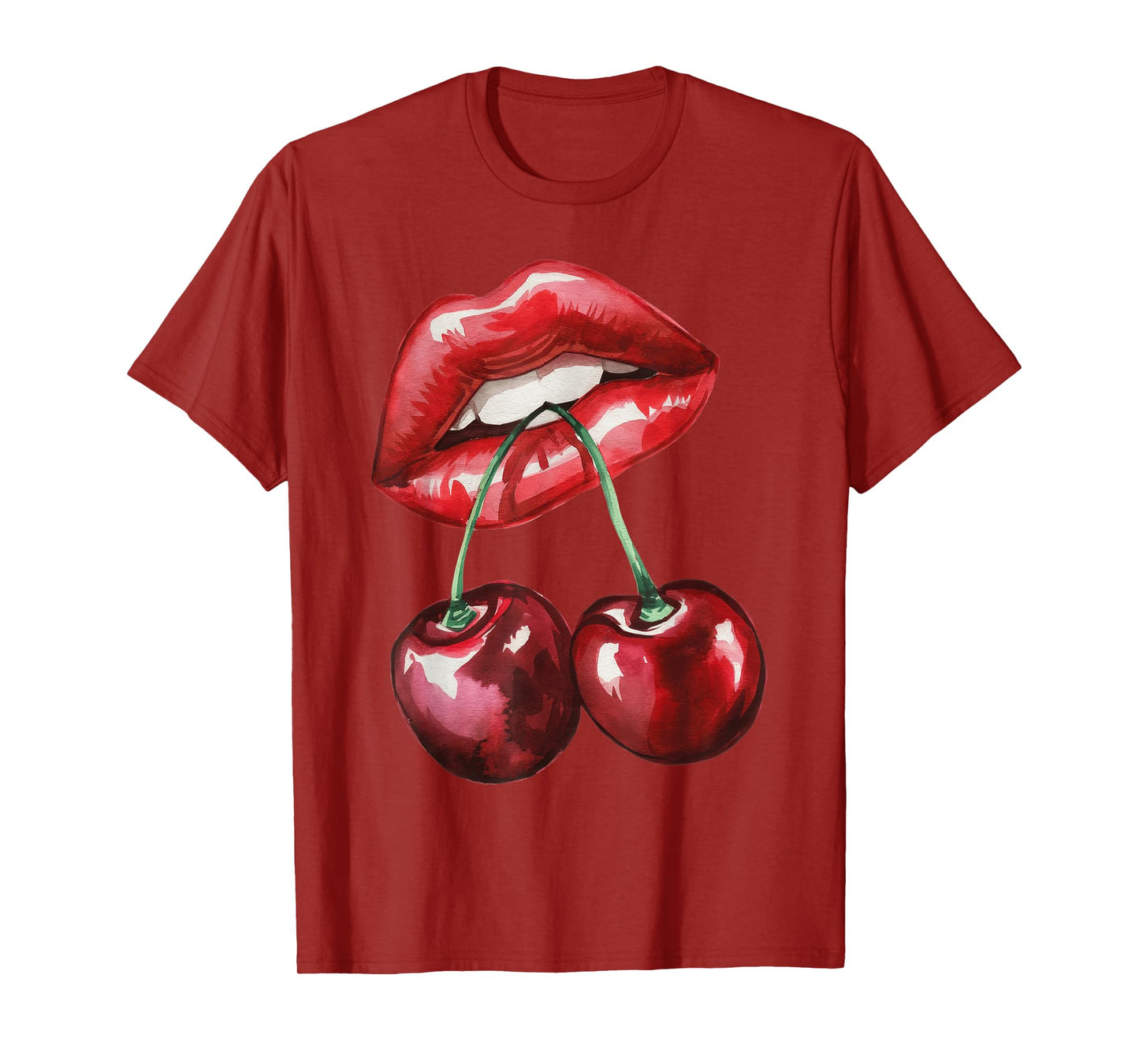 Sexy Lips Cherry Trendy Vintage Retro Cherry Valentines Day T-Shirt
