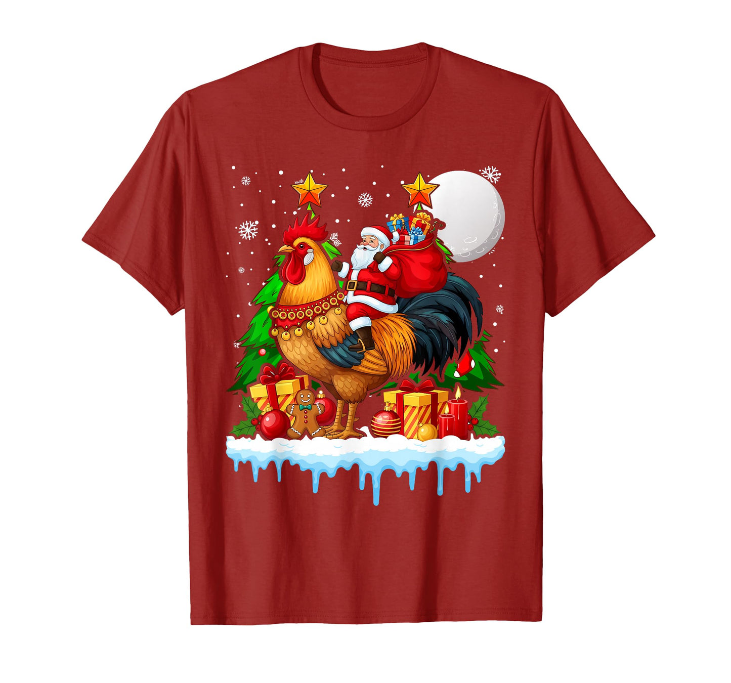 Santa Riding Chicken Reindeer Christmas Lover T-Shirt