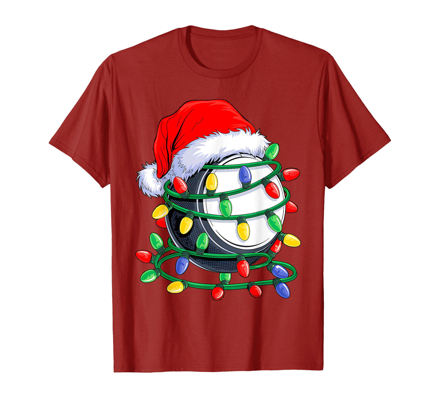 Hockey Santa Hat Christmas Squad Hockey Lover Xmas Lights T-Shirt