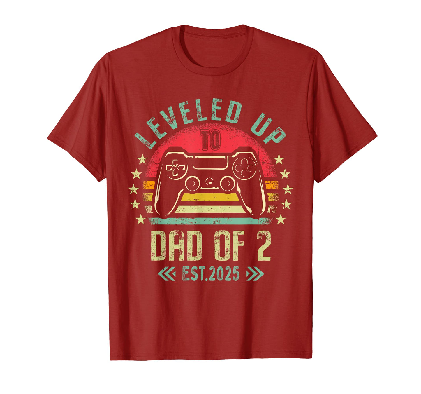 I Leveled Up To Dad of 2 2025 Promoted To Dad Of Two Kids T-Shirt