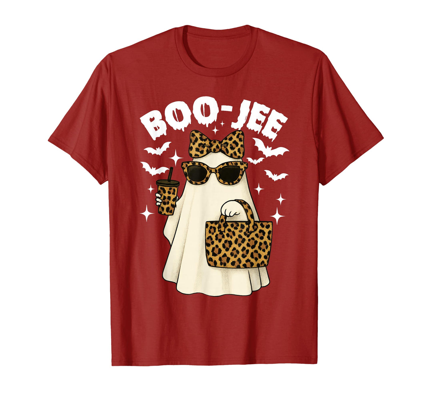 Coquette Leopard Ghost Coffee Boo-JEE Halloween Boujee Ghost T-Shirt