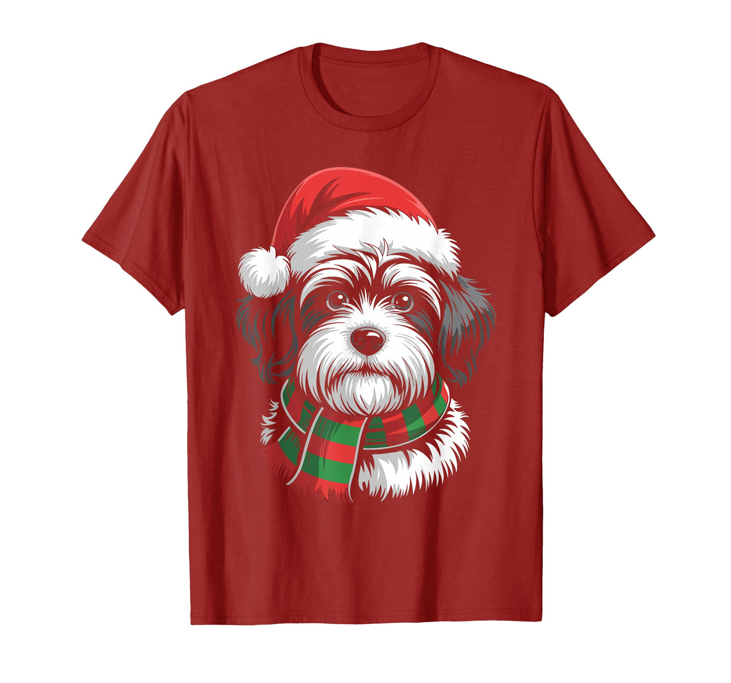 Havanese Dog Xmas Santa Hat Scarf Christmas Costume T-Shirt