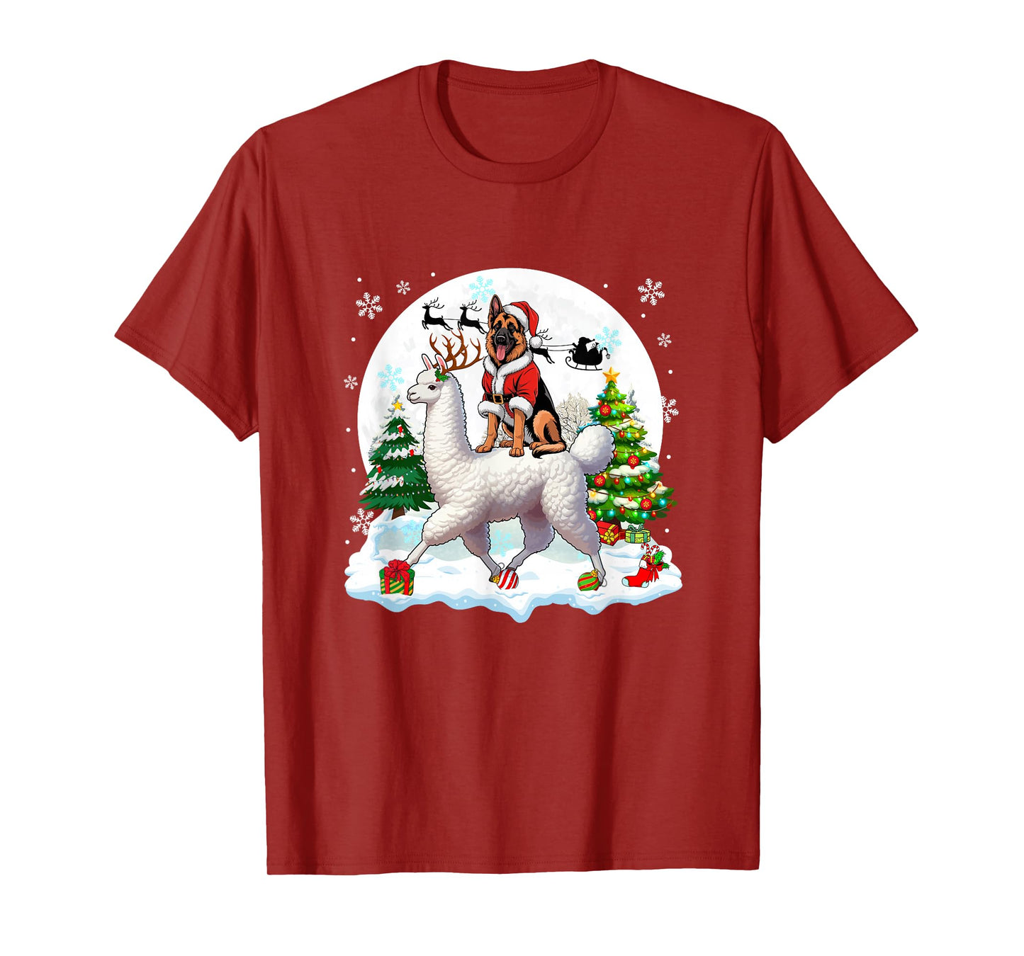 Santa German Shepherd Riding Llama Reindeer Christmas Owner T-Shirt