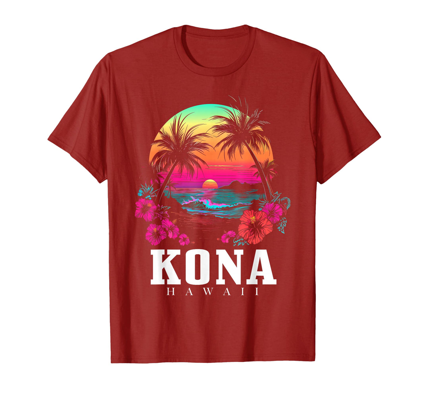 Kona Hawaii Hawaiian Hibiscus Flowers Surfer Souvenir T-Shirt
