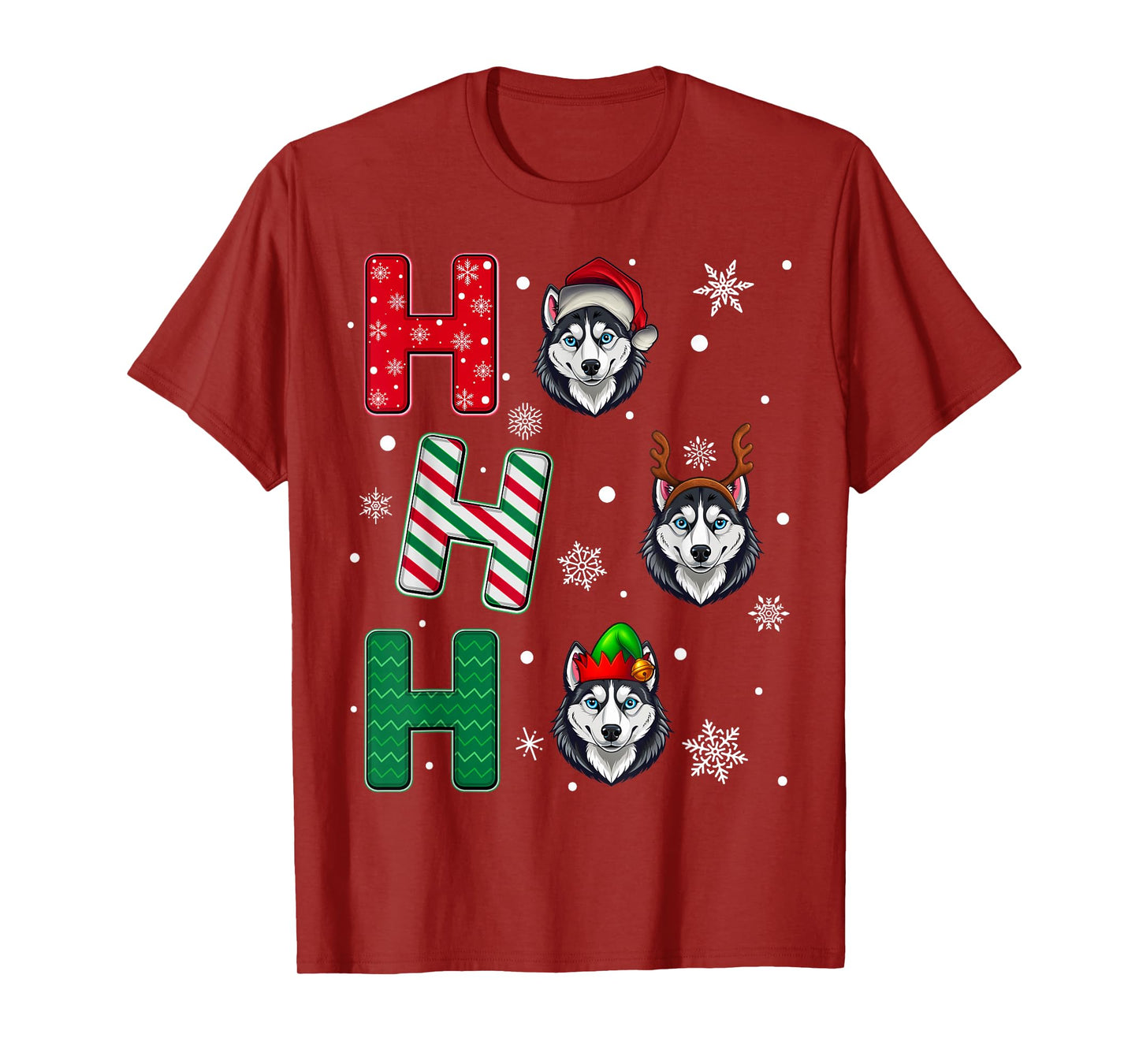 Ho Ho Ho Husky Dog Lover Matching Christmas Santa Elf Xmas T-Shirt