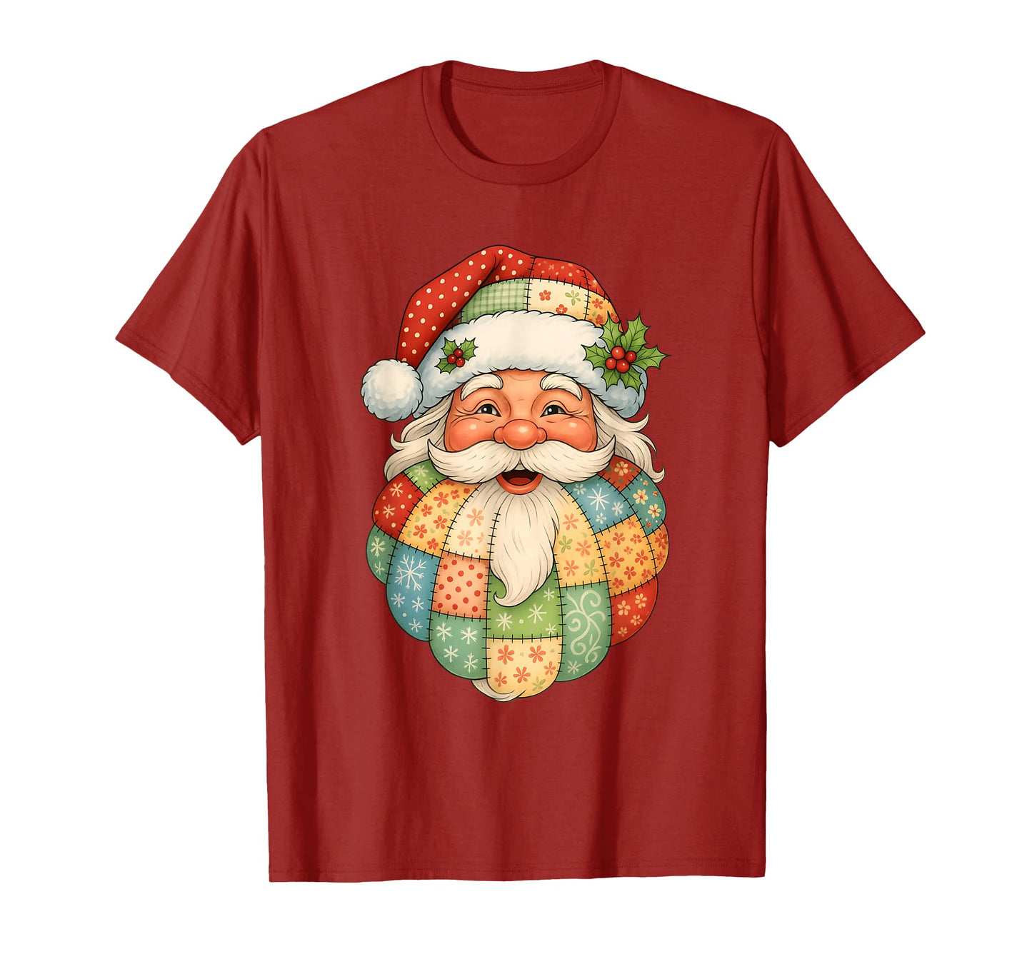 Vintage Santa Claus Face Patchwork Family Christmas Matching T-Shirt