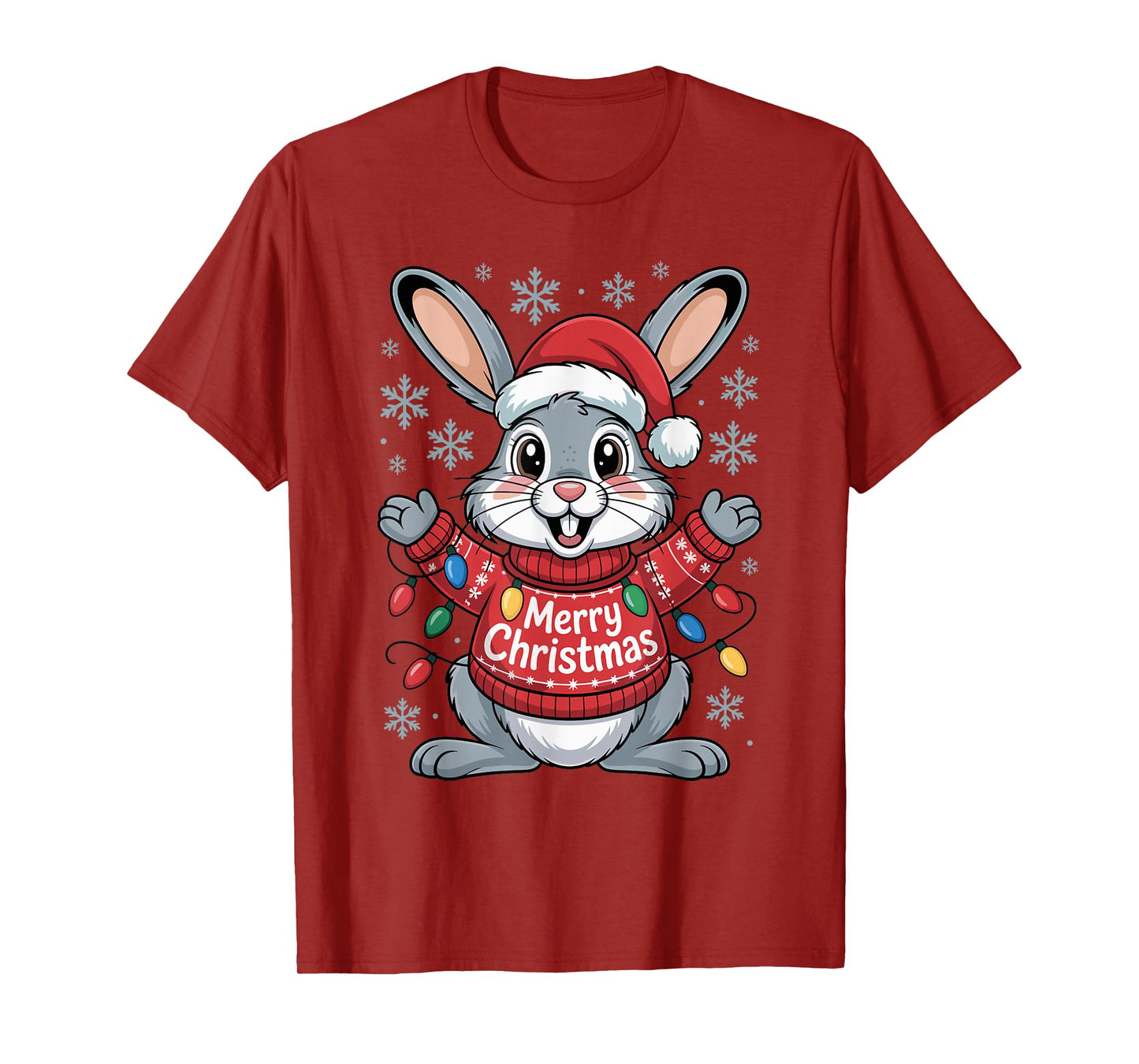 Christmas Bunny Snowshoe Hare Rabbit Santa Hat Light Funny T-Shirt
