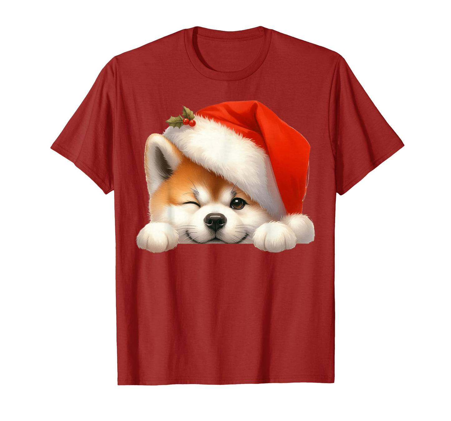 Akita Dog Christmas Santa Hat Dog Mom Dad T-Shirt