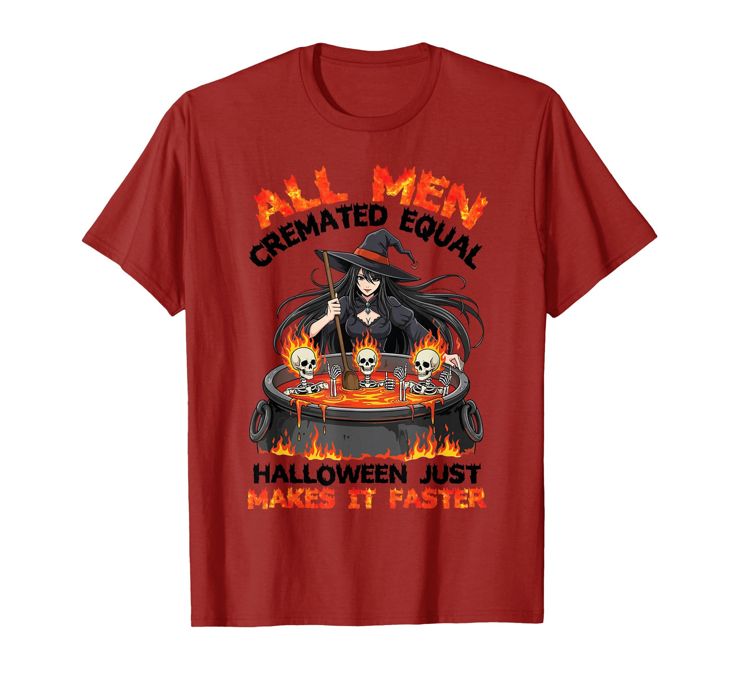 All Men Make It Faster Witch Skeleton Cauldron Spooky Brew T-Shirt