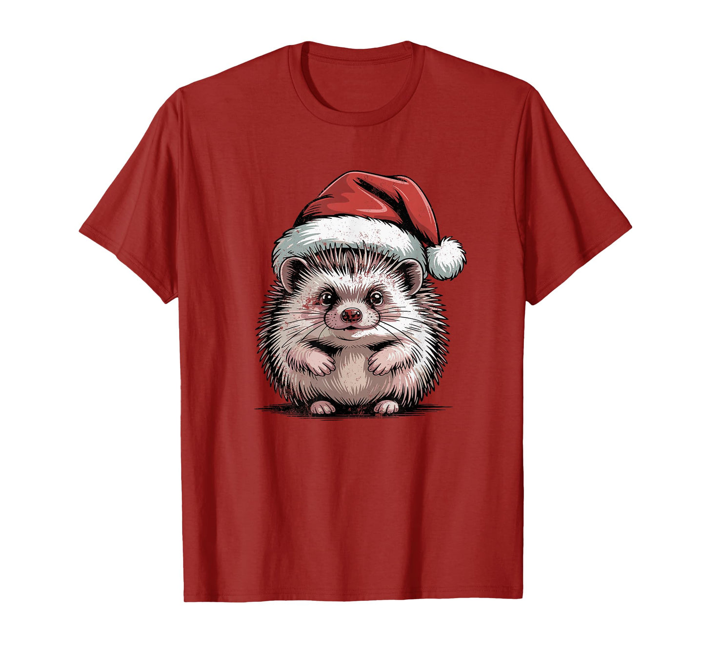 Hedgehog Santa Hat Christmas Vintage Animal Lovers Holiday T-Shirt