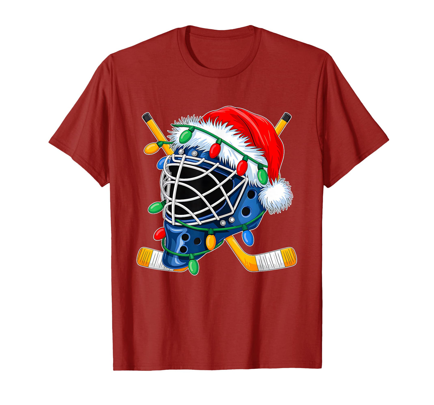 Christmas Ice Hockey Helmet Santa Xmas Men Boys Kids Teen T-Shirt