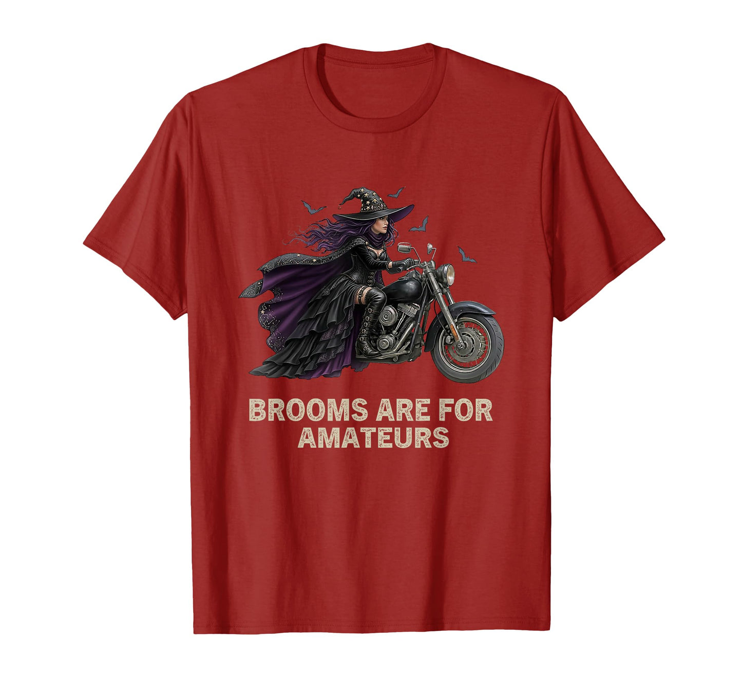 Brooms are for Amateurs Halloween Witch Biker On Motorcycle T-Shirt