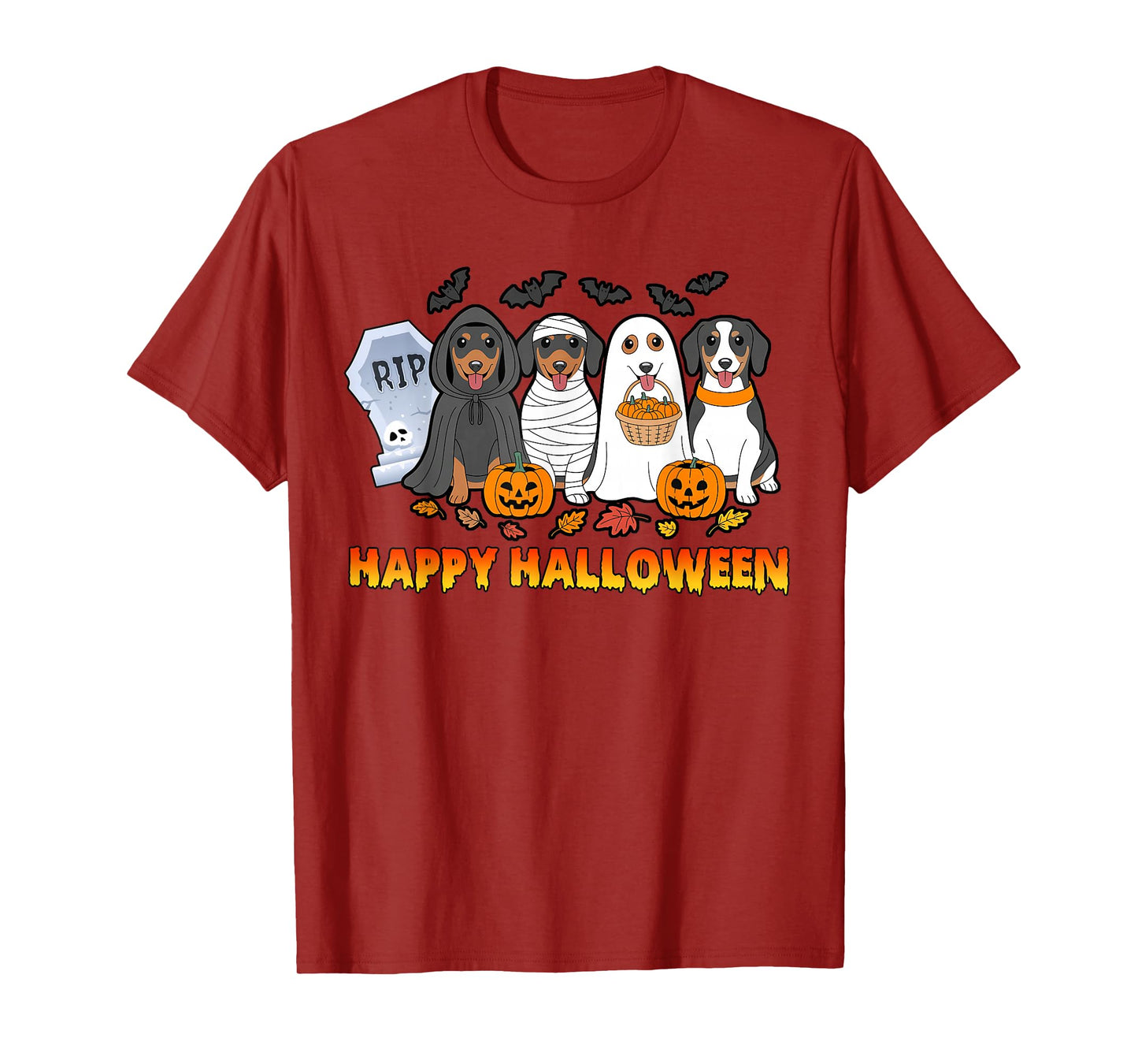 Ghost Witch Pumpkin Four Dachshund Dogs Lovers Halloween T-Shirt