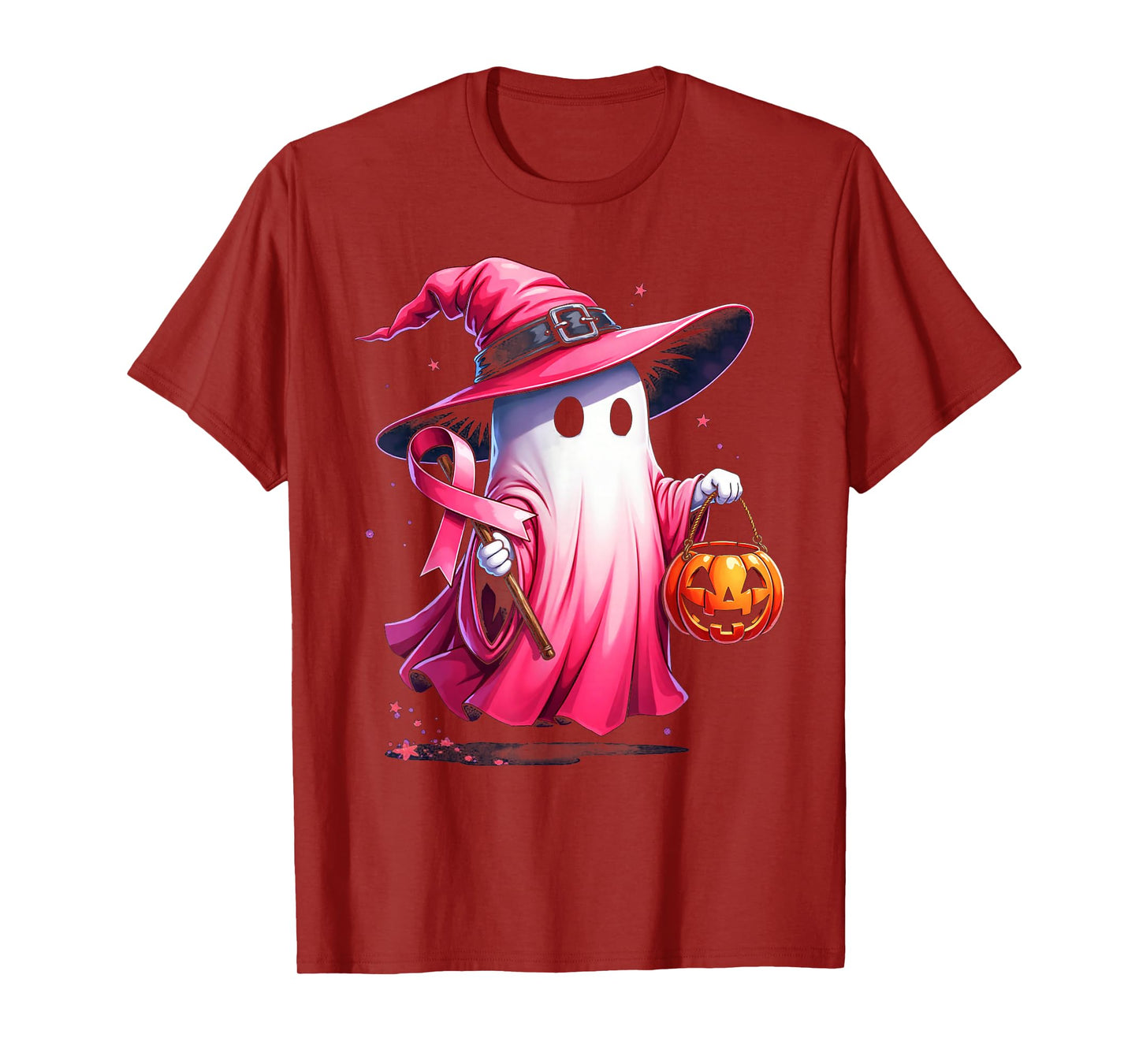 Cute Pink Ghost with Witch Hat Breast Cancer Awareness 2025 T-Shirt