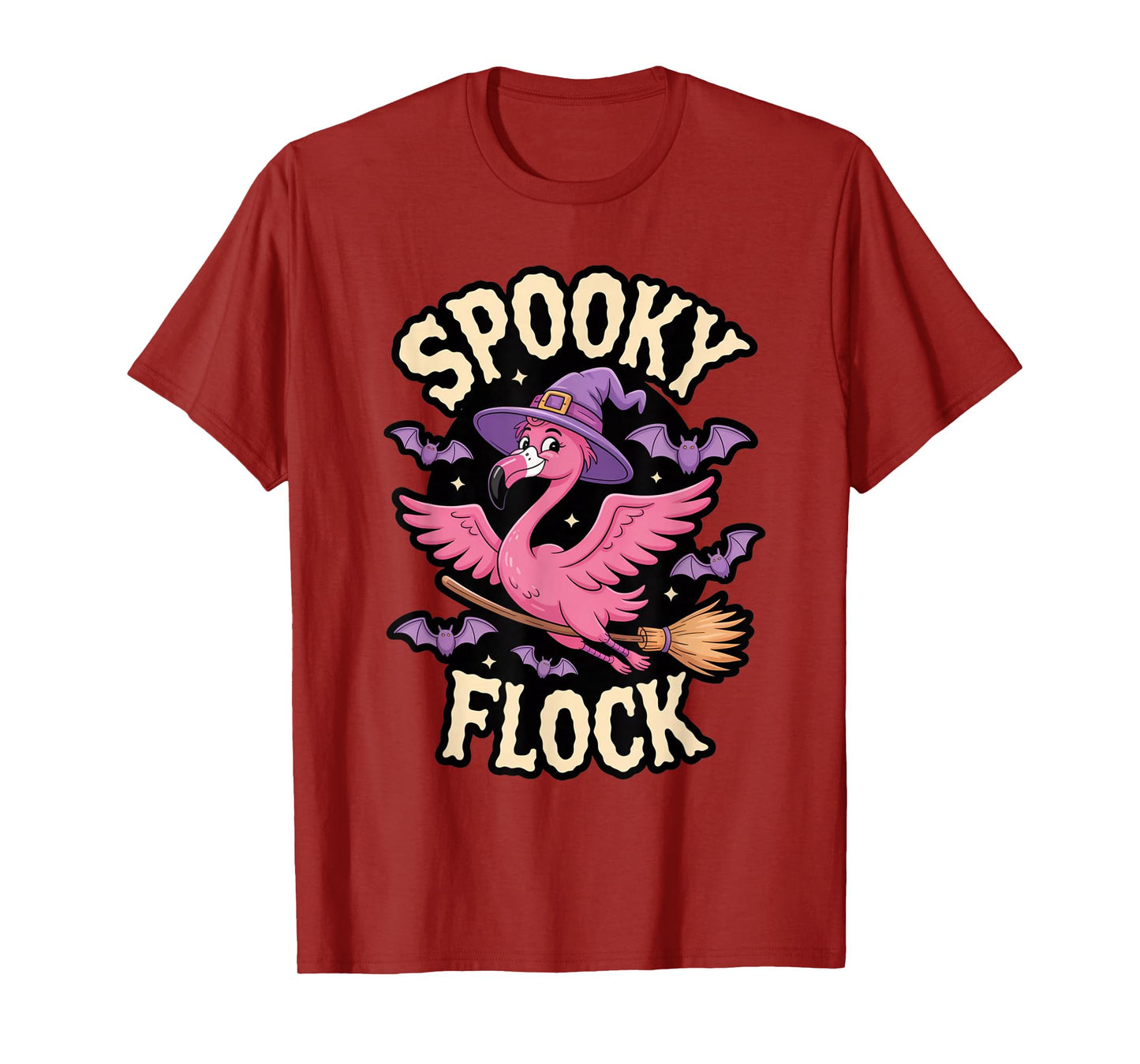 Spooky Flock Flamingo Witch with Bats T-Shirt
