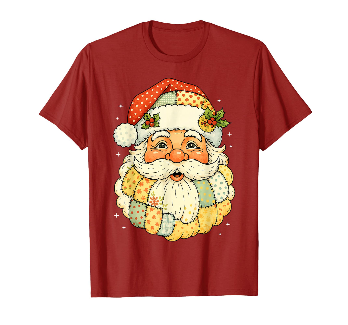 Retro Patchwork Santa Vintage Christmas Holiday T-Shirt