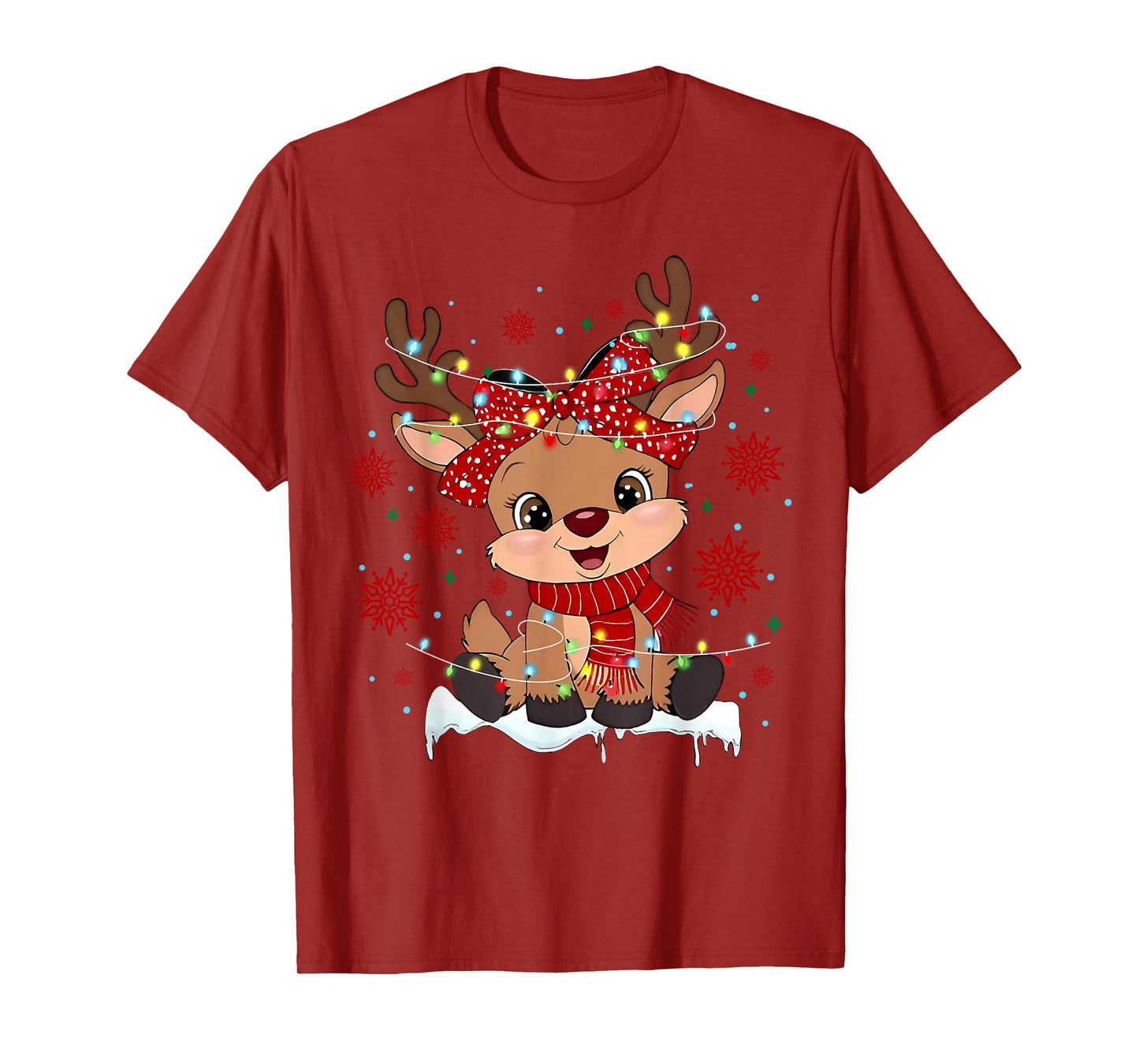 Reindeer Rudolph Merry Christmas Snowflake Pajamas Holiday T-Shirt
