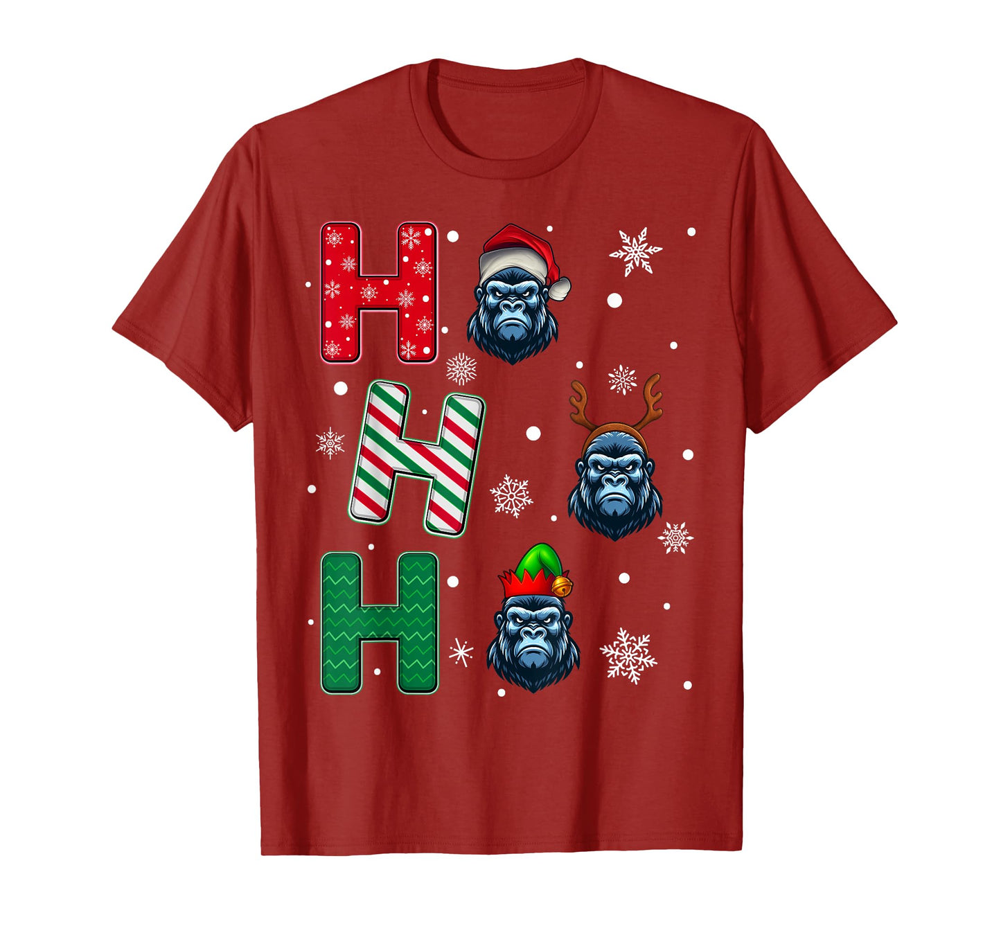 Ho Ho Ho Gorilla Animal Matching Santa Elf Xmas T-Shirt