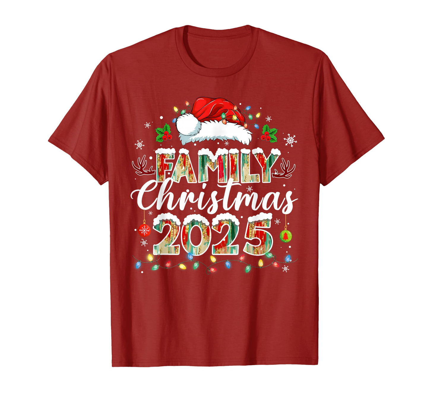 Family Christmas 2025 Santa Hat Xmas Lights Snowflake Funny T-Shirt
