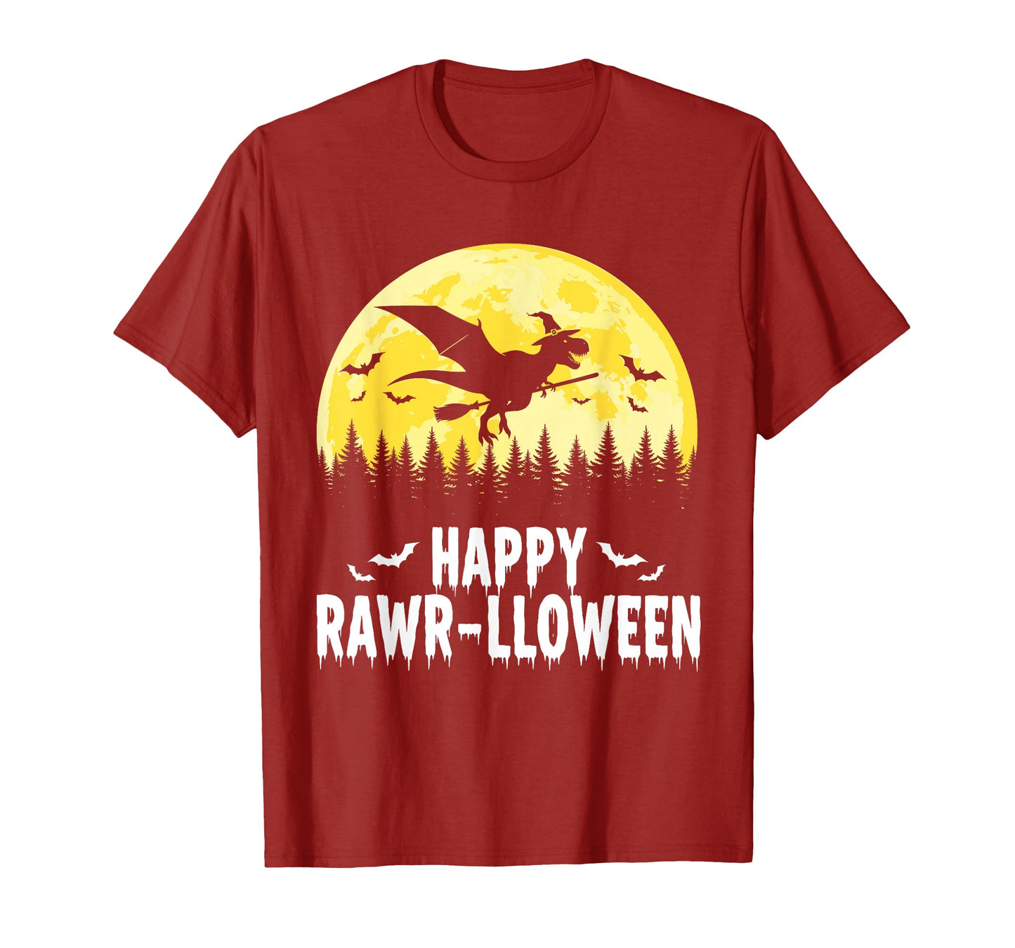 Happy Rawr-lloween Funny Halloween T Rex Flying Witch T-Shirt