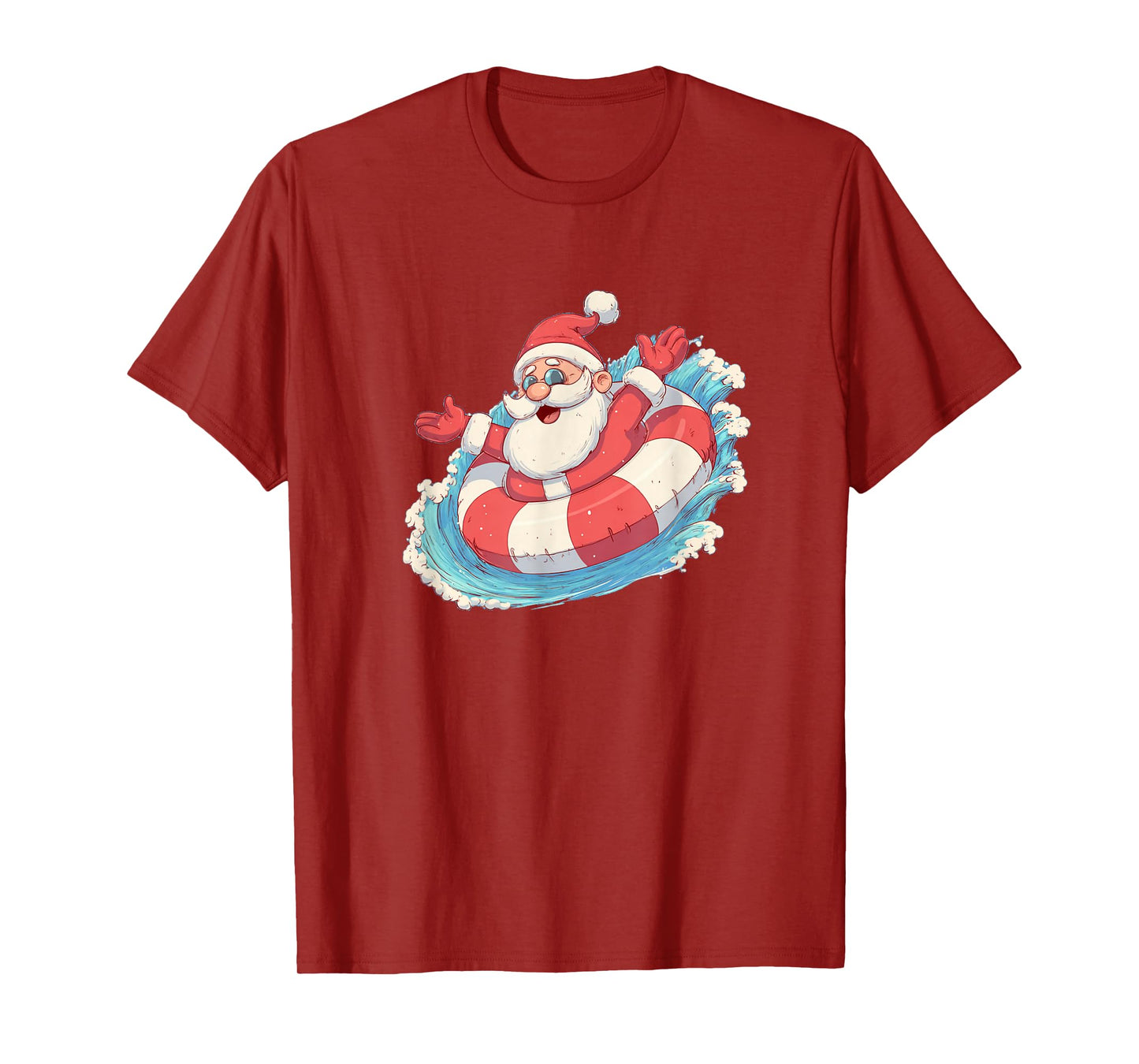 Great Festive Xmas Graphic with Excited Santa in Pool Ring T-Shirt