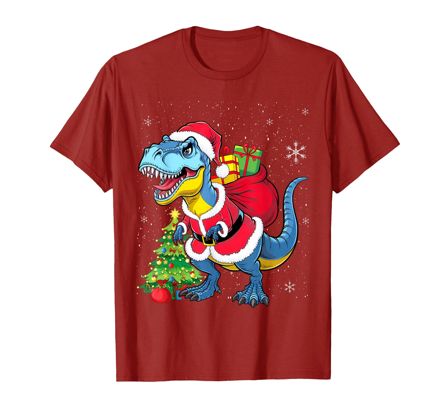 Dinosaur Christmas Santa Claus T-rex Boys Men Funny Xmas T-Shirt