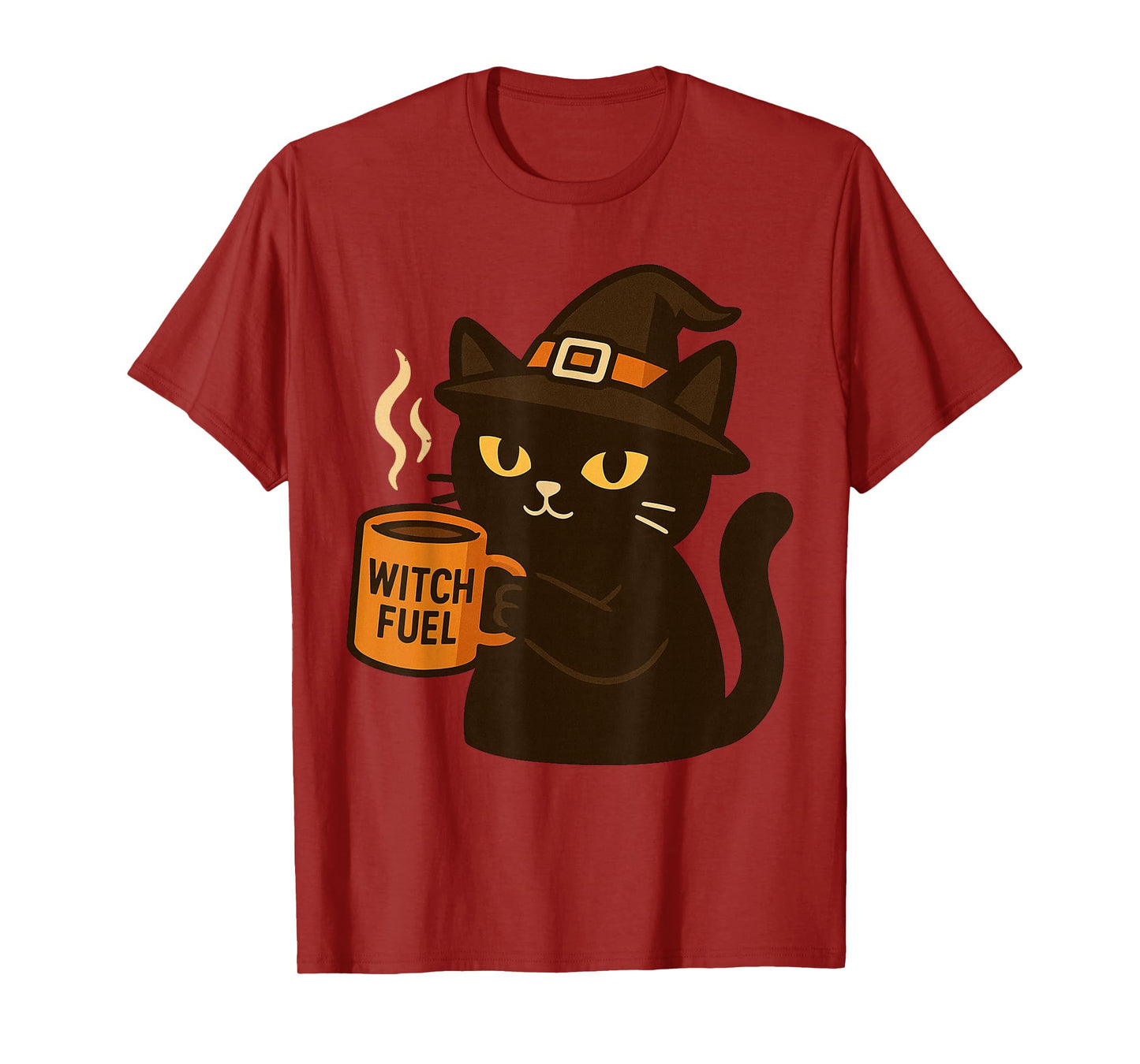 Black Halloween Cat Drinking Coffee Funny Witch Fuel T-Shirt